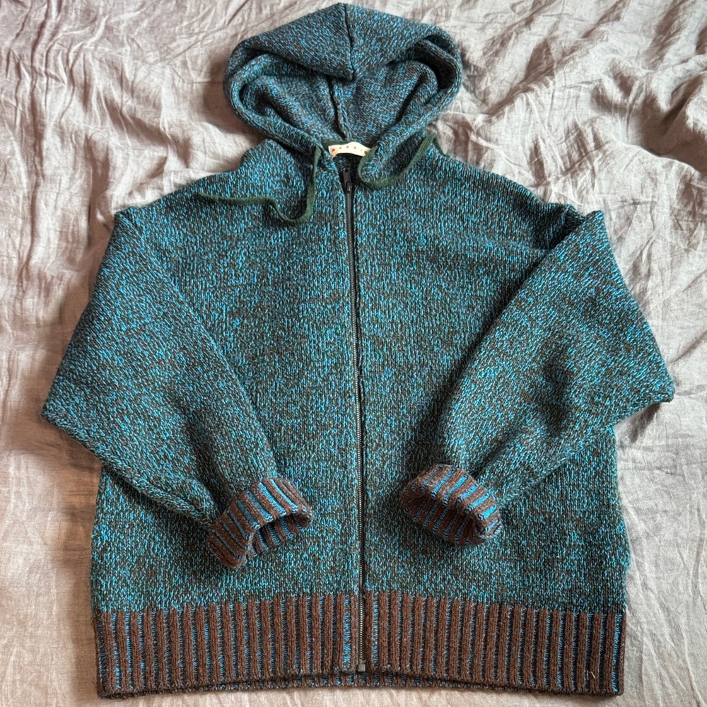 Marni for Uniqlo L Teal and Brown Zip-Up Sweater